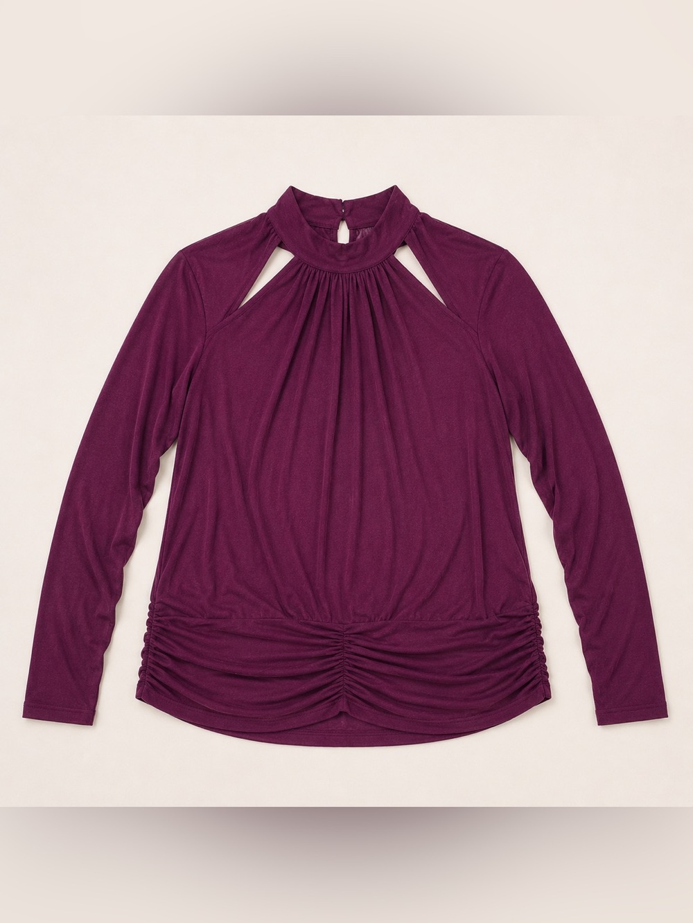 INC International Concepts Sheer Burgundy Mock Neck Keyhole Top Size Large